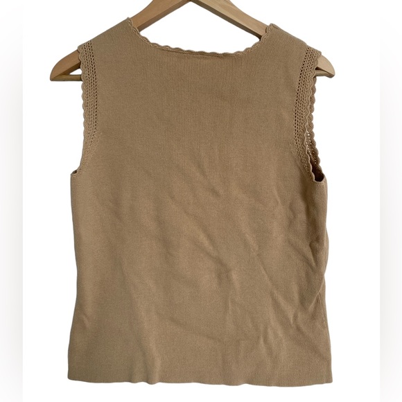 Apostrophe Knitted Tan Sleeveless Top Crochet Detail Womens M - Picture 3 of 6